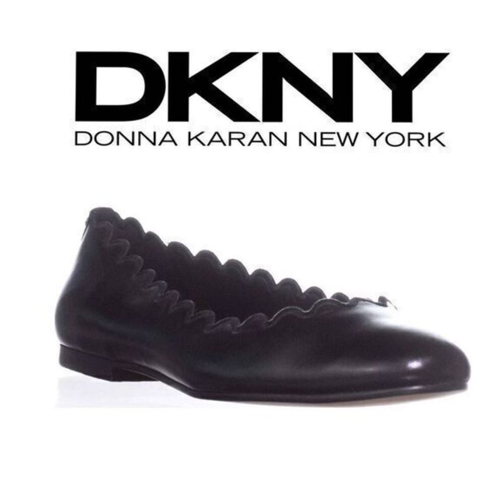 DKNY Willow Scalloped Black Leather Flats SIZE 6